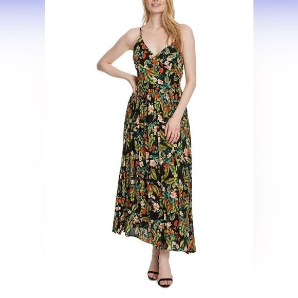Jessica Simpson Clia Black Floral Cris-Cross Boho Romantic Forest Maxi Dress XL - Picture 1 of 13